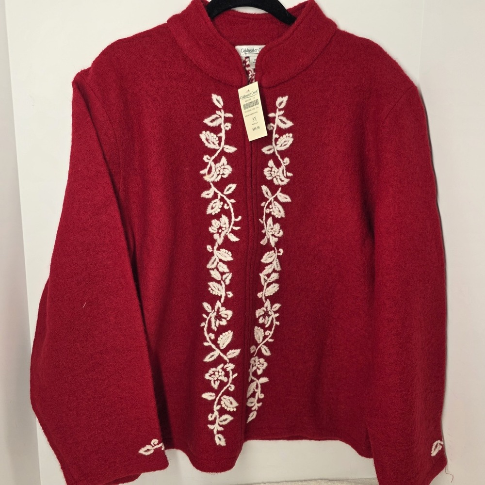 VTG Coldwater Creek Red Women's 3XL 100% Wool Sweater Zipper Jacket - NEW